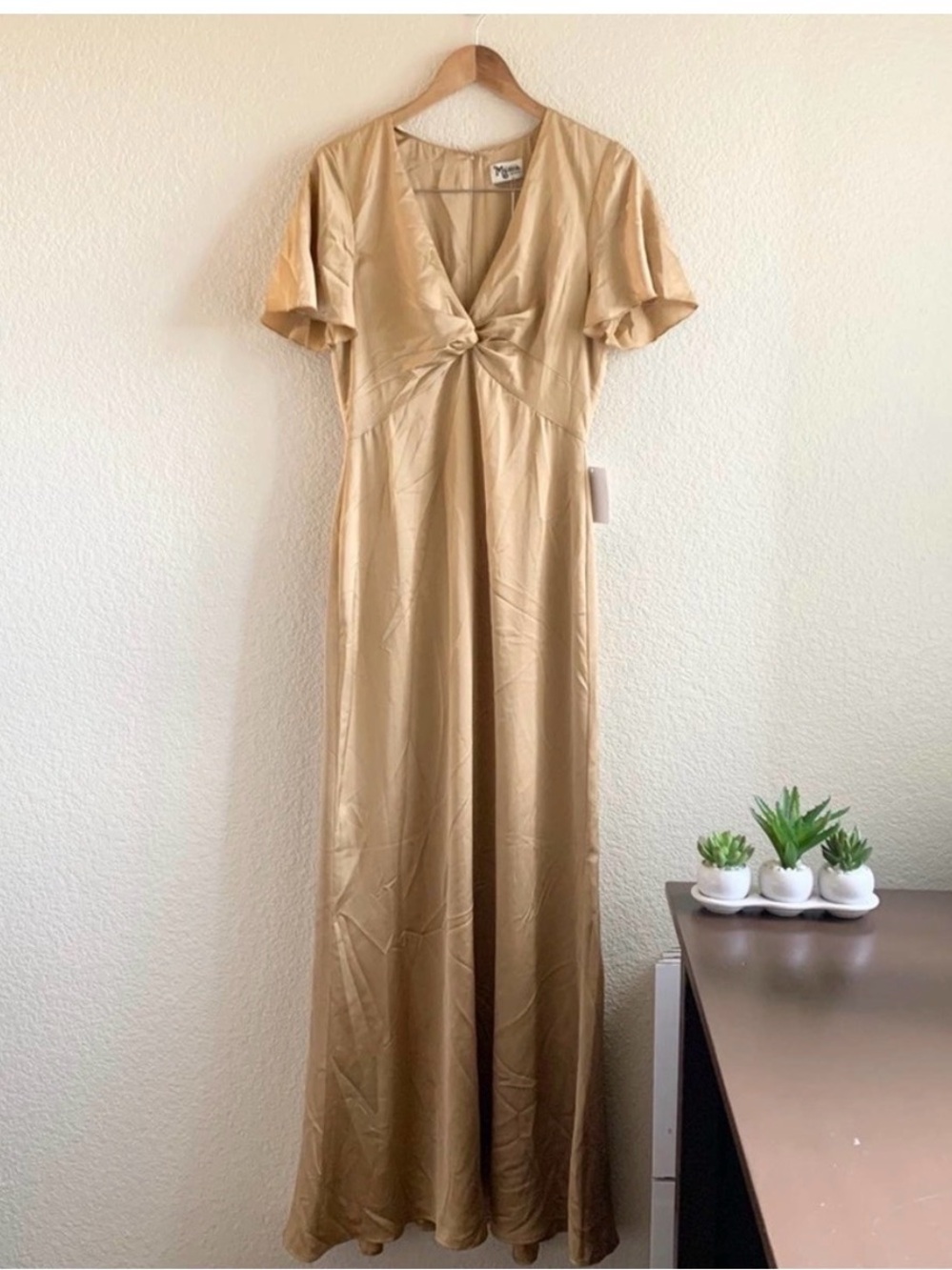 Show Me Your Mumu Rome Twist Gown Small True Gold Luxe Satin Maxi Dress